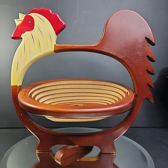 HAWAIIAN MAGIC BASKET WOODEN ROOSTER (BREAD BASKET) FARMHOUSE CHIC - Picture 2 of 16